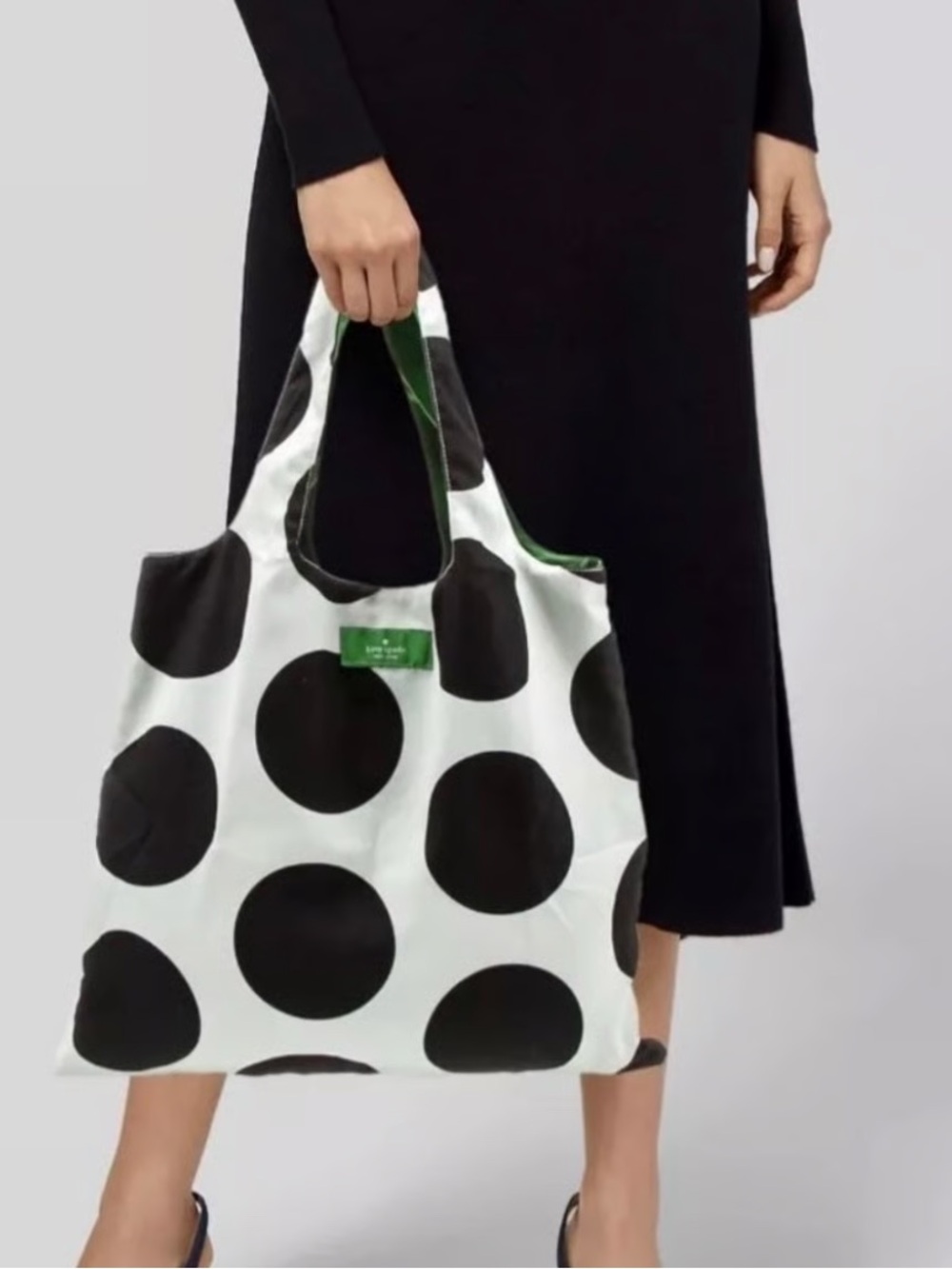 kate spade White Tote with Black Polka Dots and Green Interior